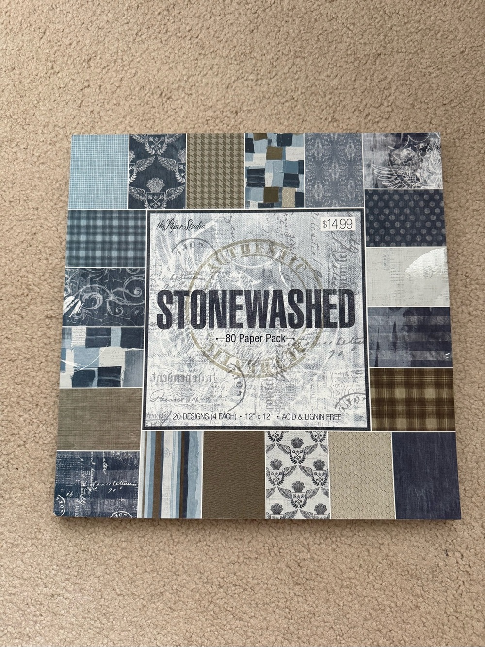 Stonewashed 12x12 Paper Pack - Blue, Gray, Brown
